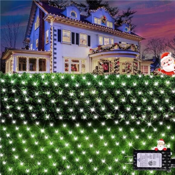 Christmas Net Lights, 280 LED Mesh Lights 9.8FT x 6.6FT 8 Modes Waterproof - Picture 1 of 7